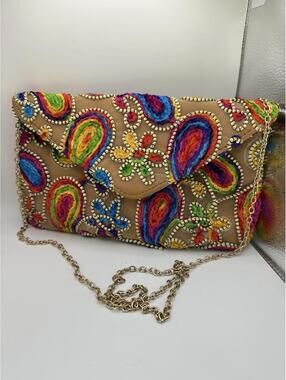 Vieta Handbag Paisley Flowers Gold Chain Hardware Bright Colors Y2k